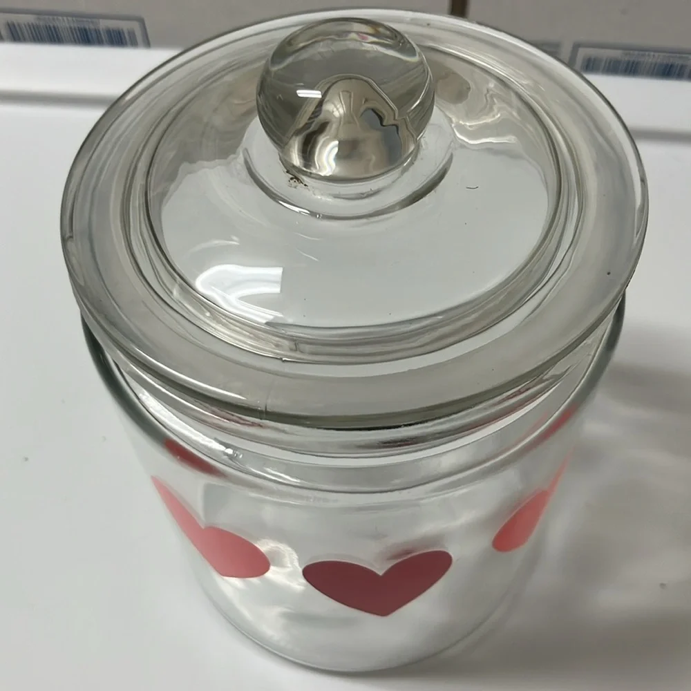 Glass jar with hearts, excellent preowned condition